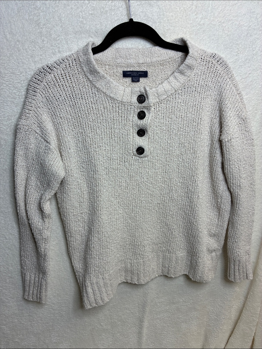 American Eagle Off-White Knit Henley Cardigan